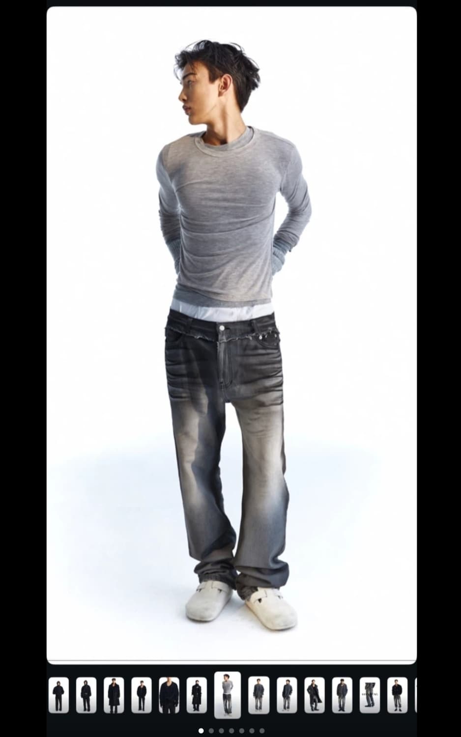 00'S 더티 코팅 오일 워시드 데미지 라이트 그레이 플레어 데님 무명 상품이미지1