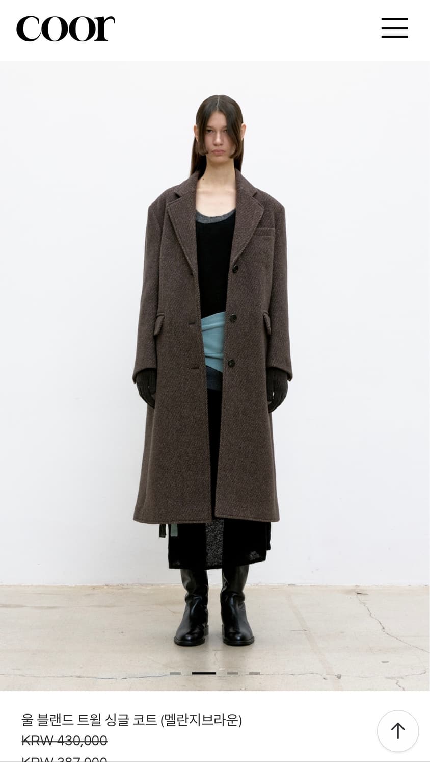 쿠어  울 블랜드 트윌 싱글 코트 멜란지브라운 S 상품이미지1