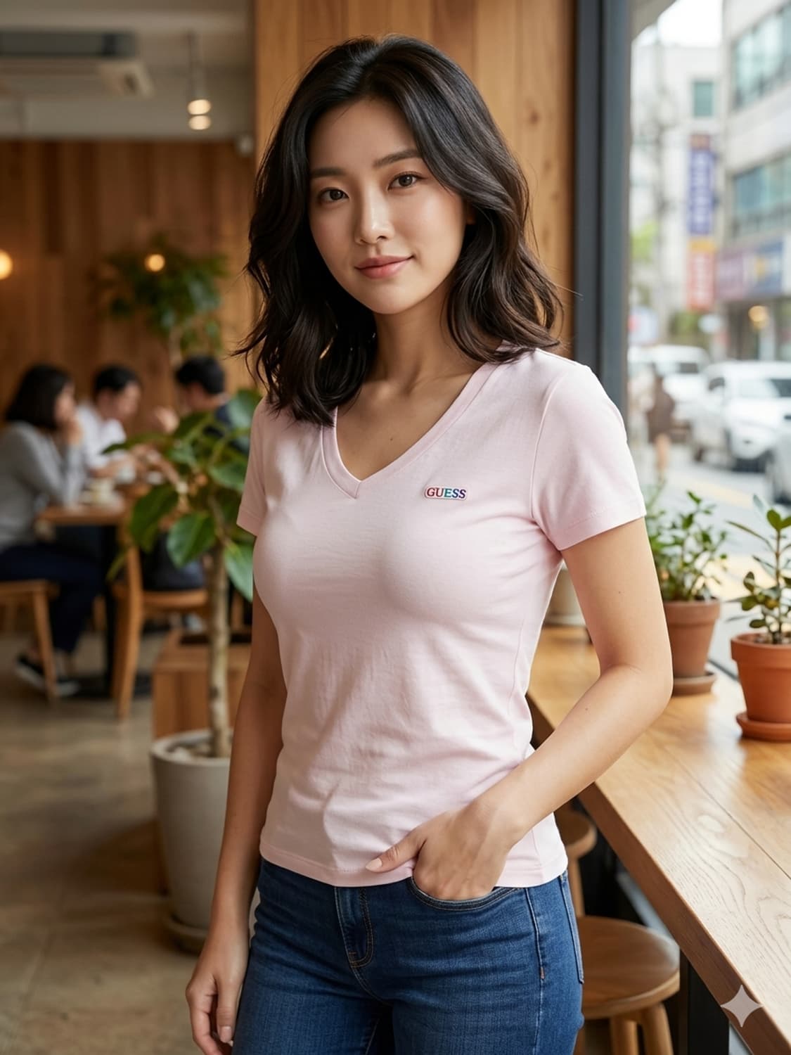 봄기본템 | 게스 브이넥 슬림핏 반팔티 M(95) | 여리핏 라이트핑크 상품이미지1