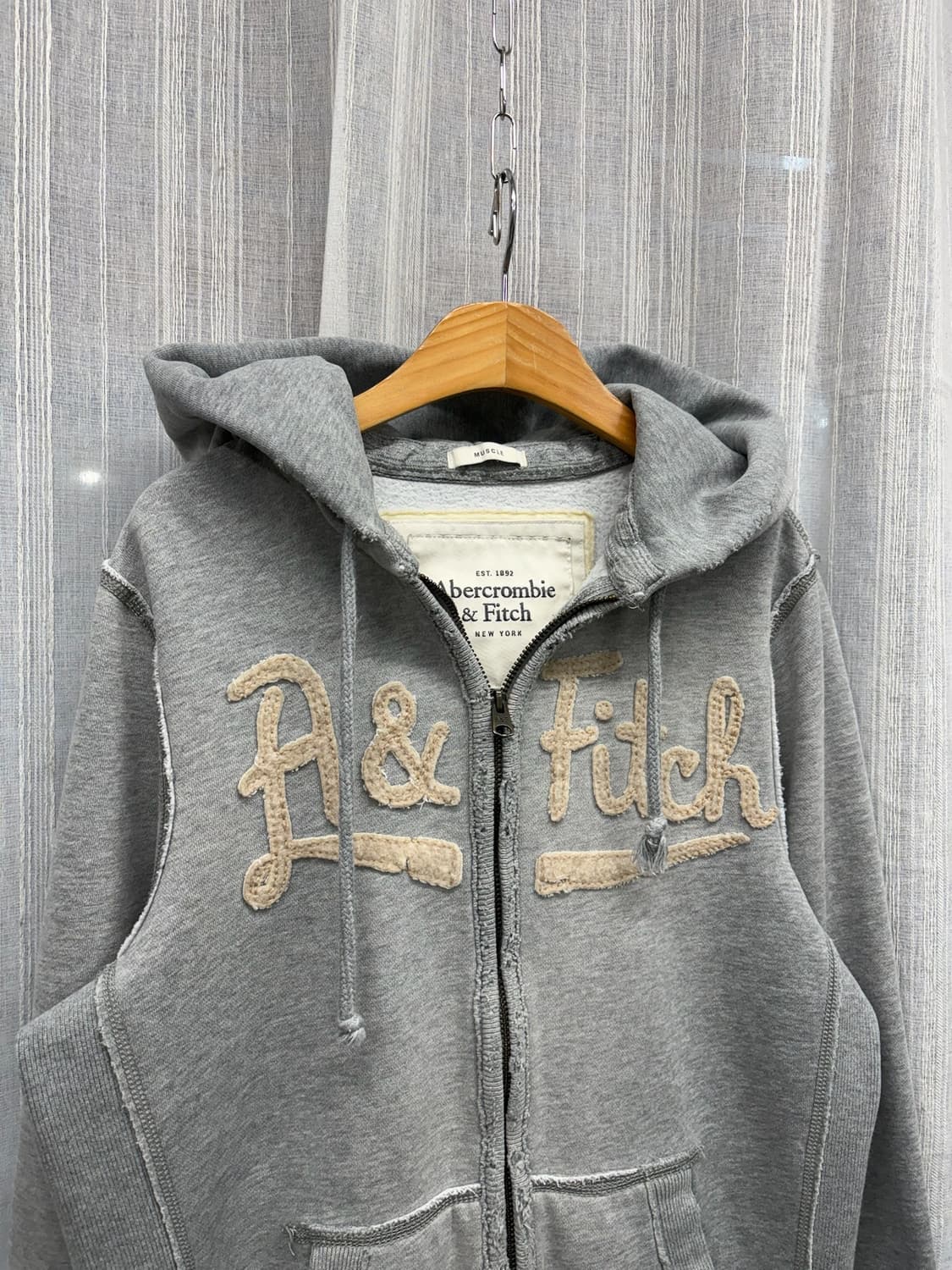 아베크롬비 로고 회색 후드집업 후드티 상품이미지4