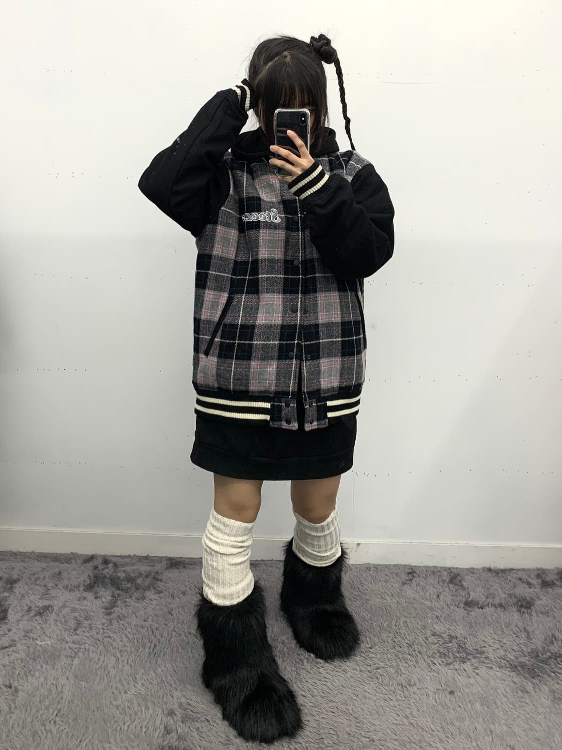 재패니즈 핑크 체크 스타디움 봄버 상품이미지1