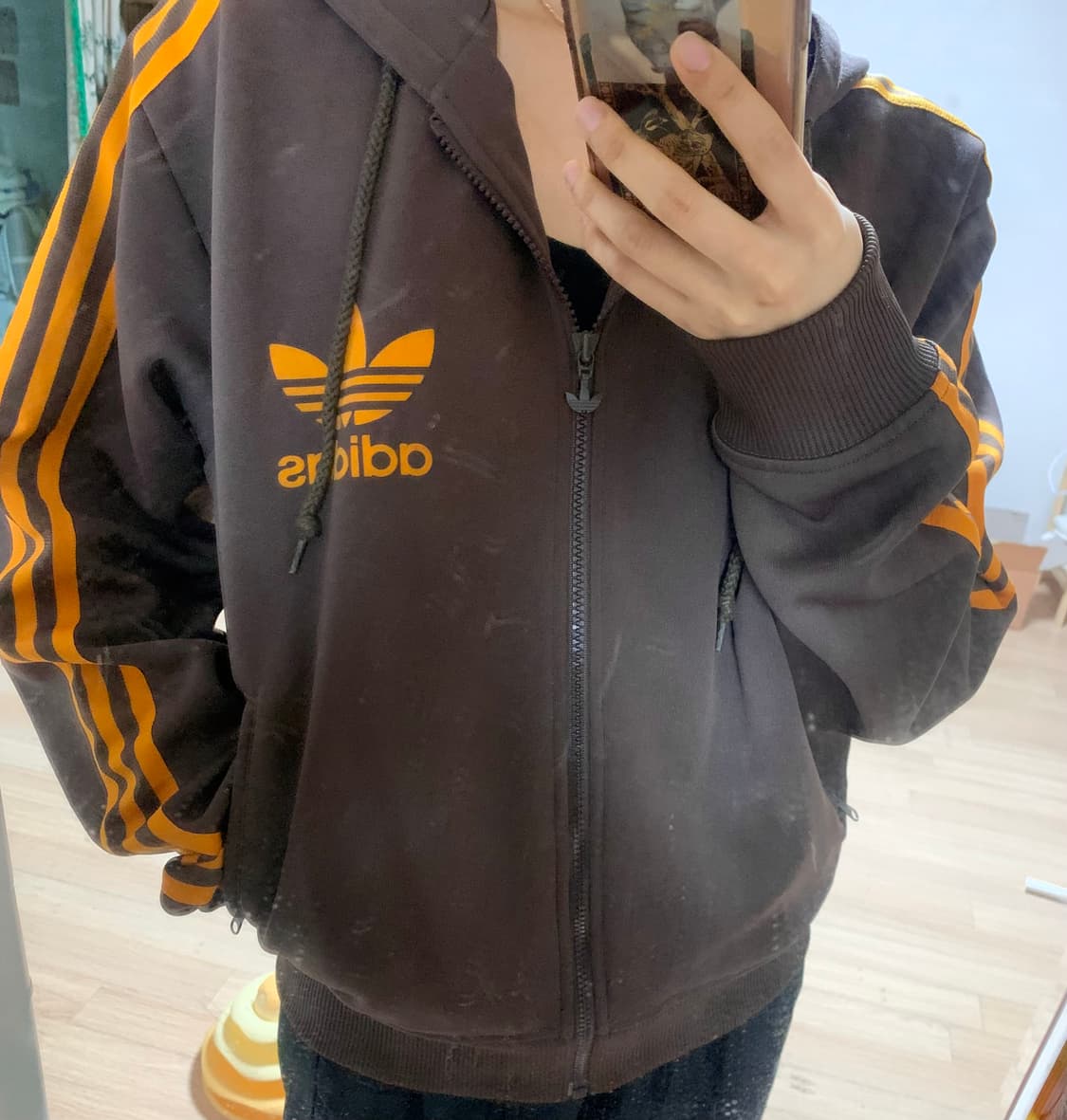 아디다스 오렌지 모카 브라운 플랙 후드집업 상품이미지2