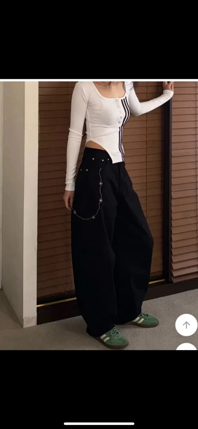 더보야쥬 플라워 스터드 체인 코튼 팬츠 s 상품이미지2