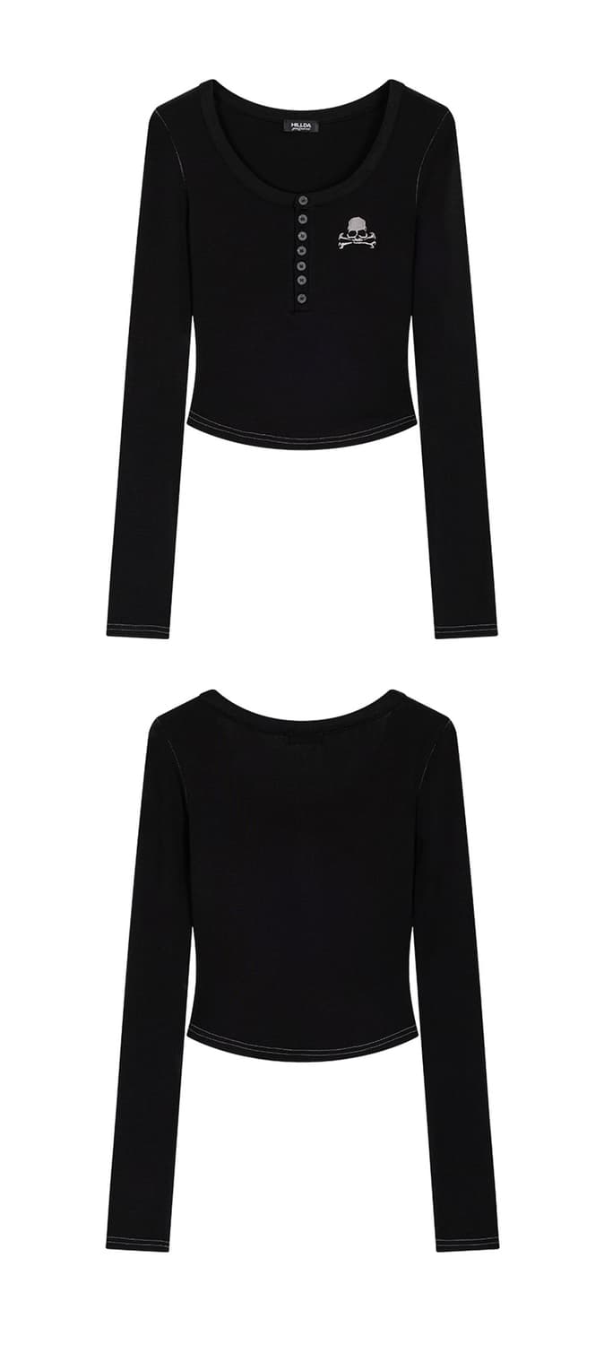 새상품) 힐다 스컬 버튼 탑 블랙 상품이미지2
