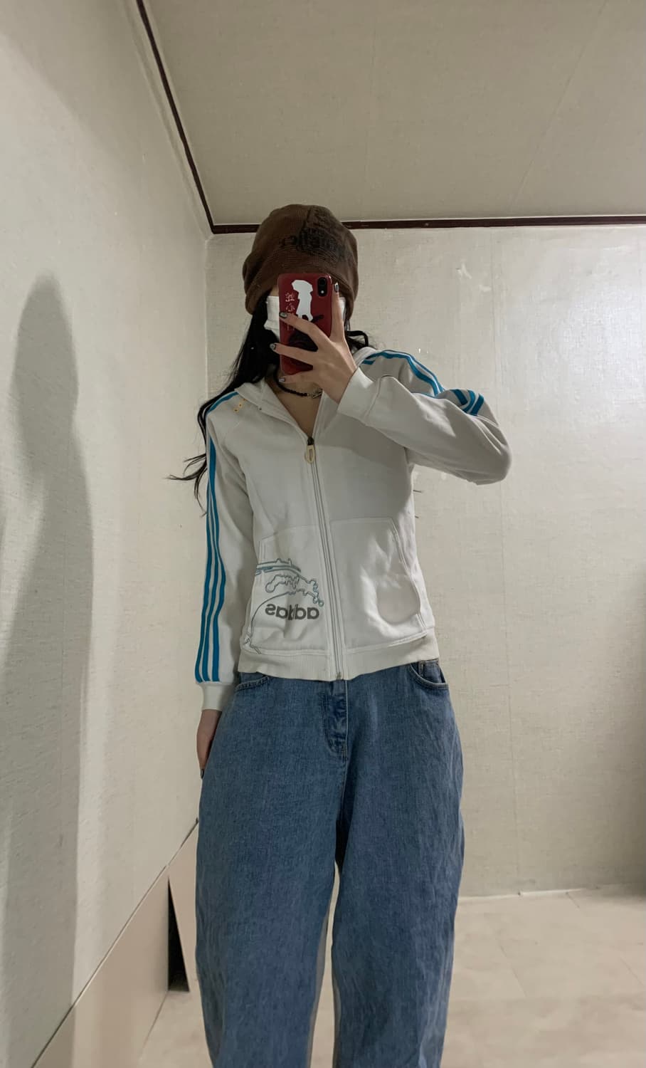 white blue cotton hood zip-up 상품이미지1