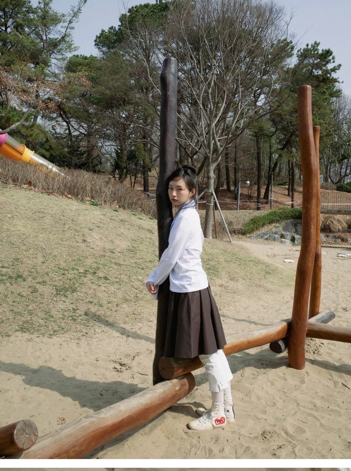 온스카 코튼 플레어 스커트 브라운 3 상품이미지2