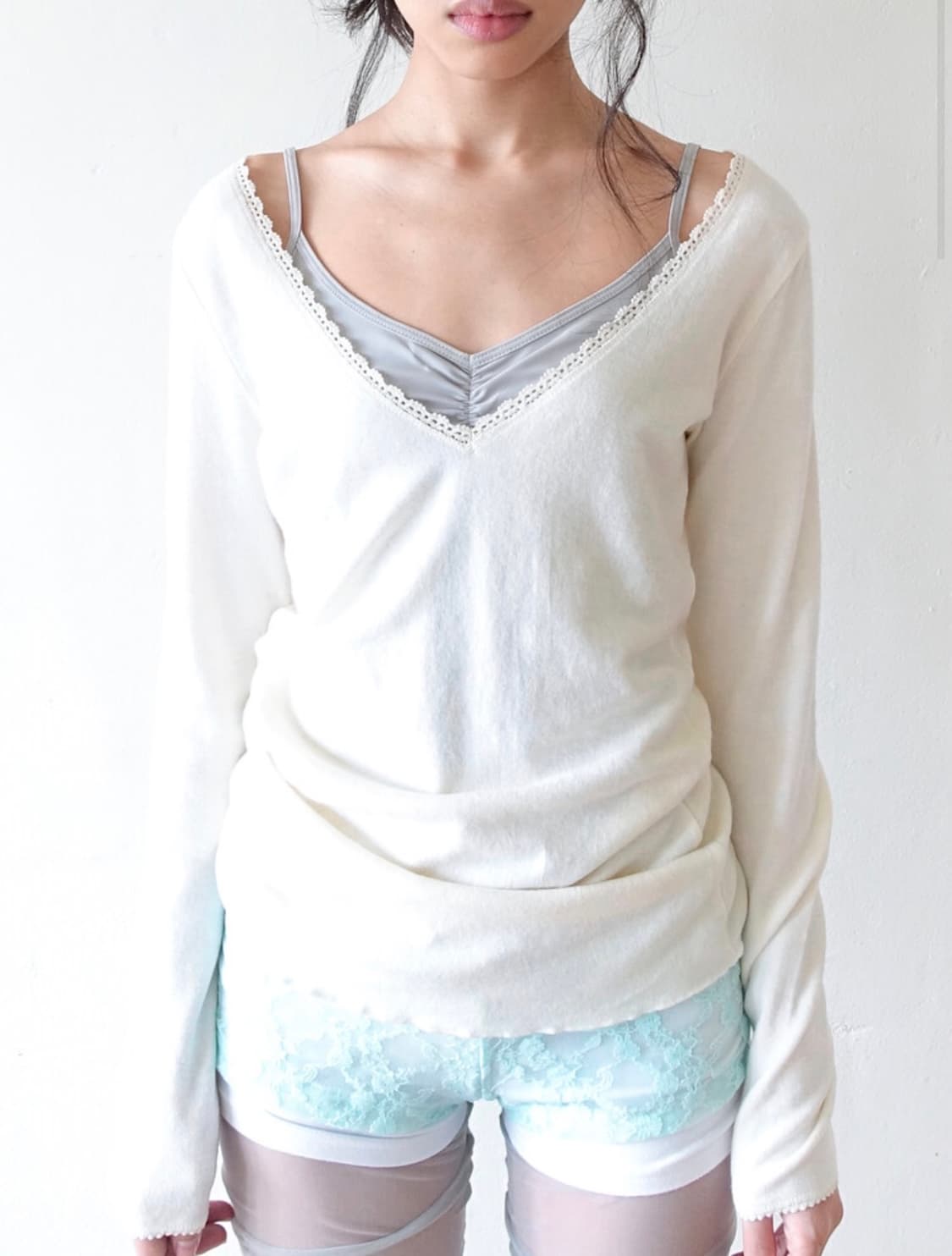 샵페어리 아이리스 롱슬리브(크림)+레이스 슬리브리스(민트) 상품이미지2