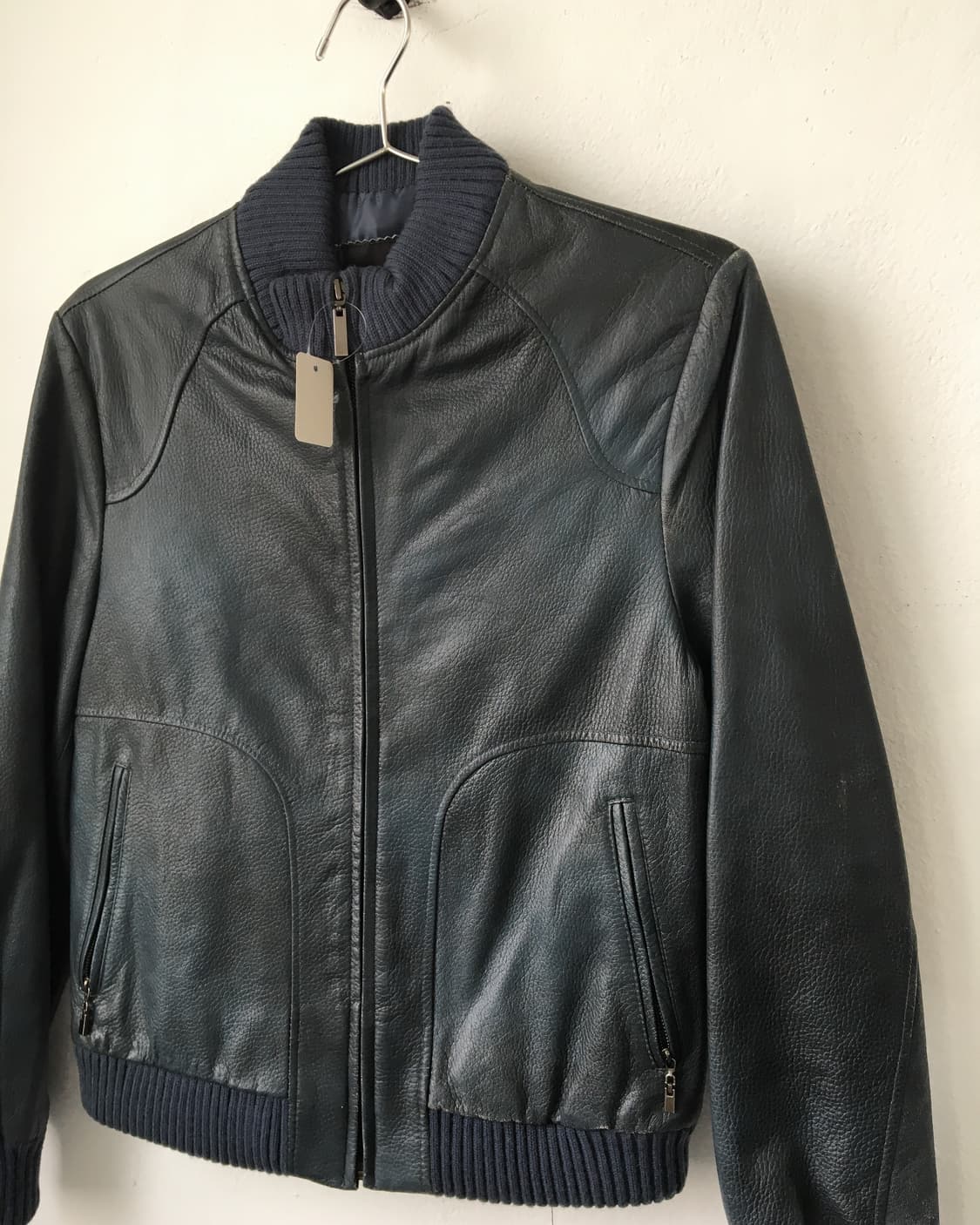 Washing blue lamb leather bomber jacket 상품이미지6