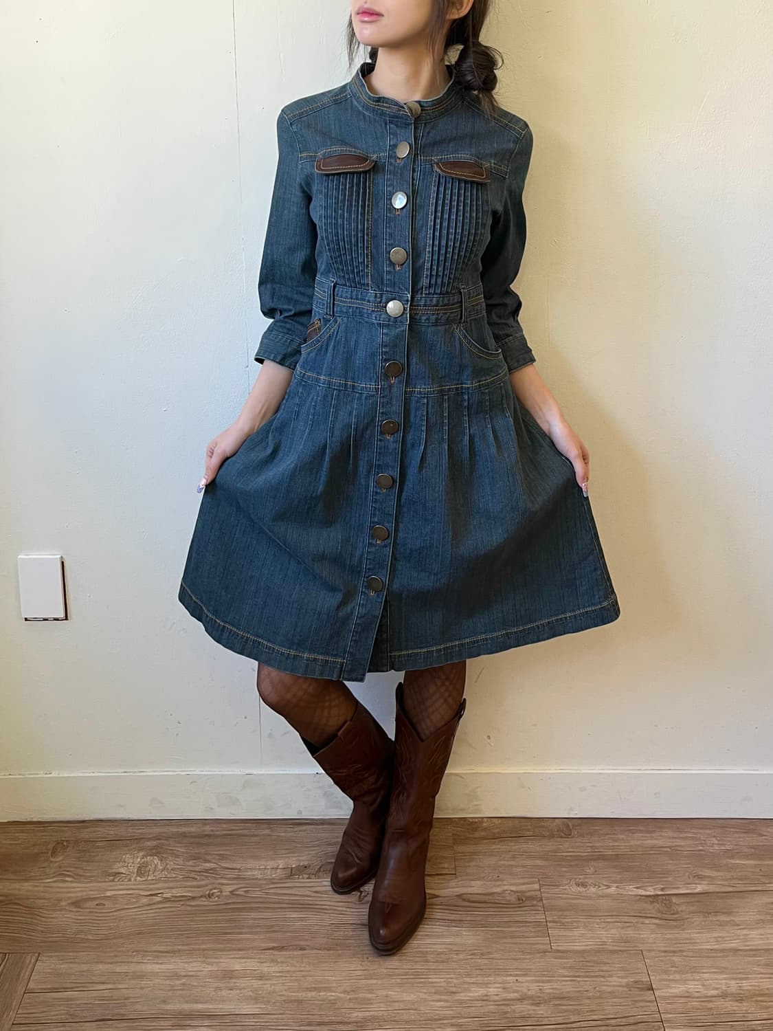 Coomb 도트 버튼 데님 원피스 상품이미지4
