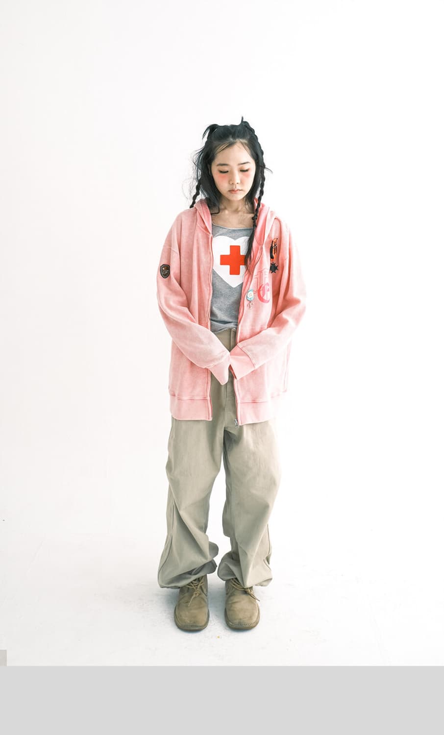 color washing waffle zipup (neon pink) 상품이미지1