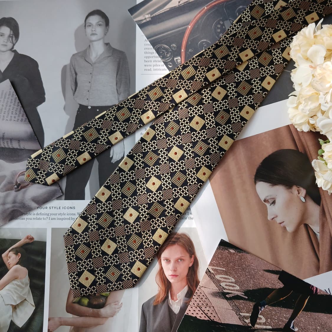 소니아 리키엘 실크 블랙 패턴 넥타이 9.4cm A+등급 A19749 상품이미지4