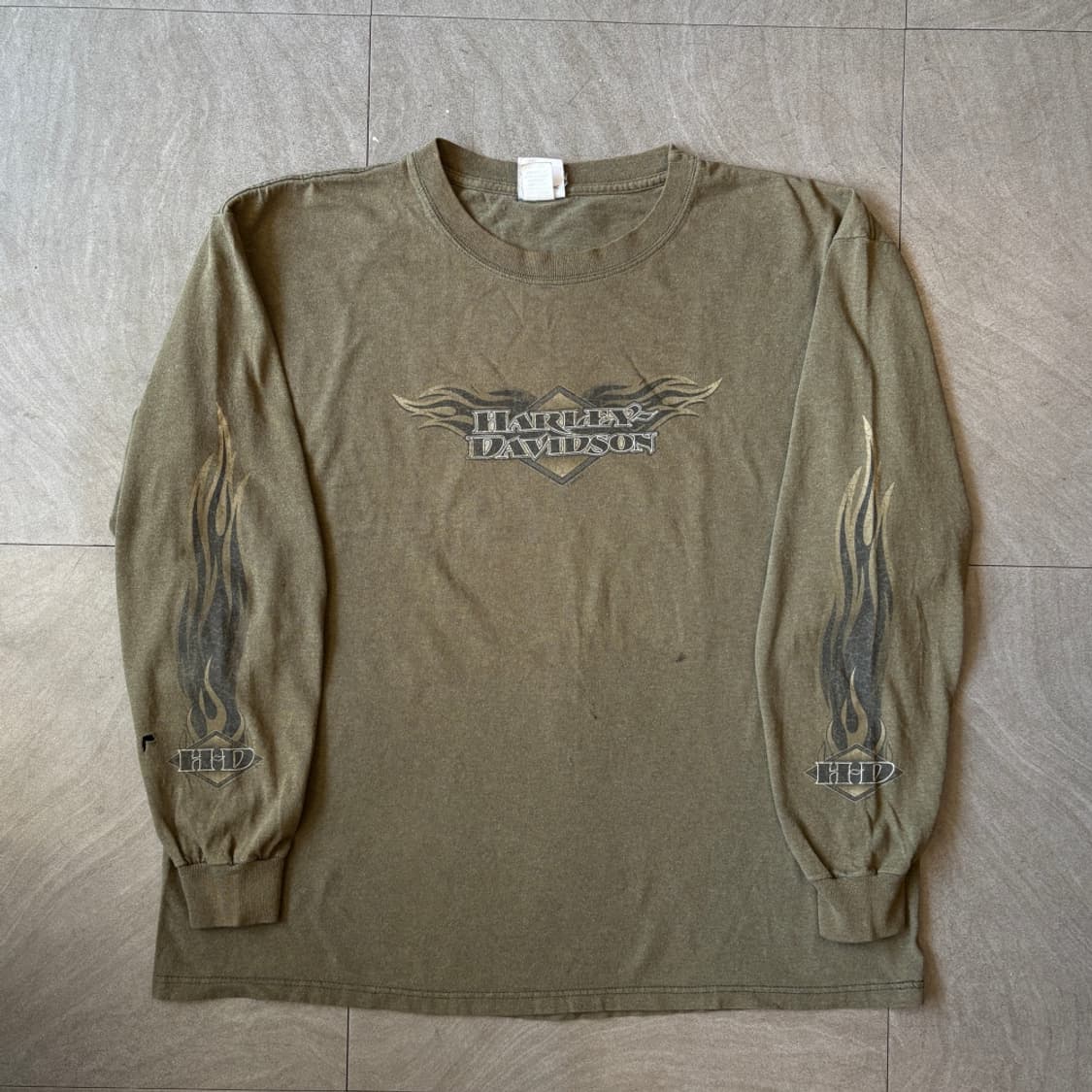 할리데이비슨 정품 미국 생산 카키 플레임 긴팔 티셔츠 상품이미지1