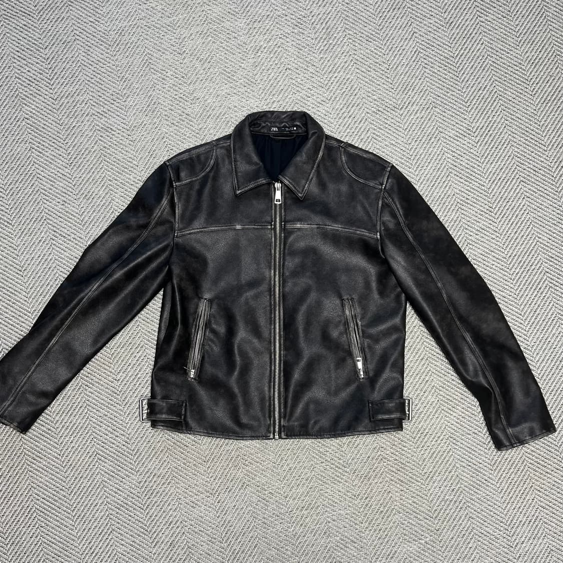 [L] 자라 워싱 크랙 레더 자켓 5320/403/700 상품이미지4