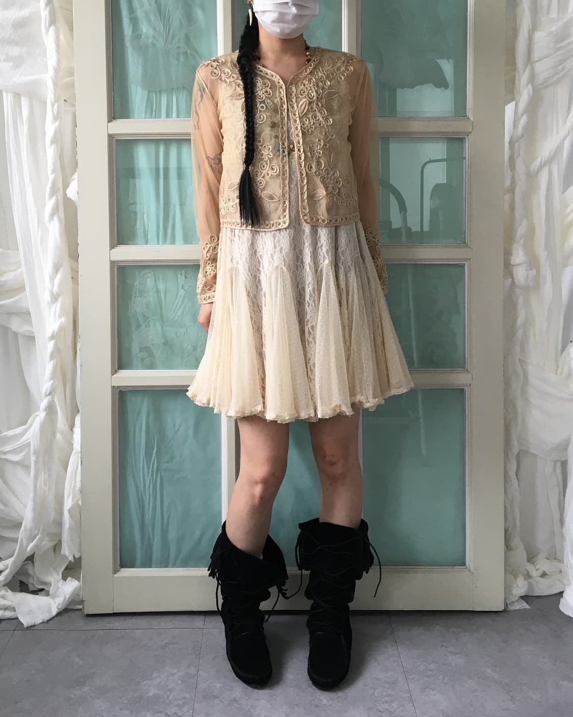 Flower embroidery point mesh cardigan 상품이미지6