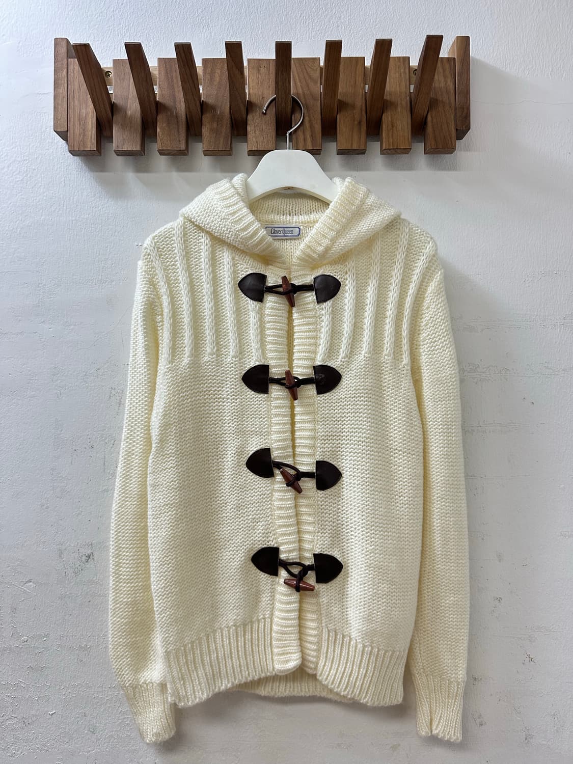 일본빈티지 아이보리 더플 니트 후드 가디건 상품이미지1