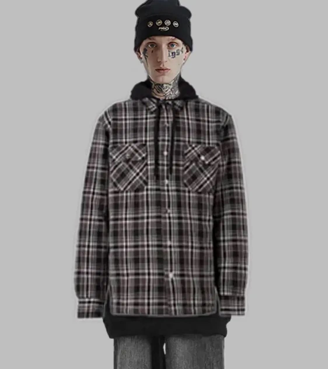 NoonGoons  후디 체크 플란넬 셔츠 패딩 집업자켓 상품이미지1
