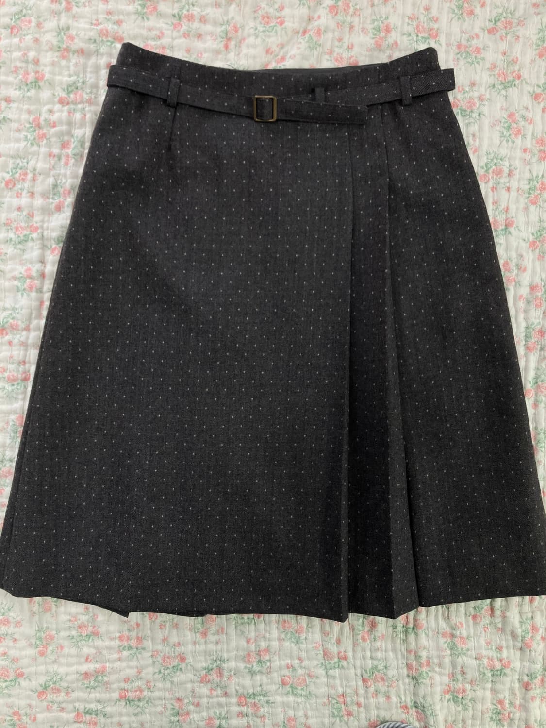 빈티지 브라운 땡땡이 핀턱 벨트 스커트 1033 y2k 스트릿 갸루 펑키 상품이미지1