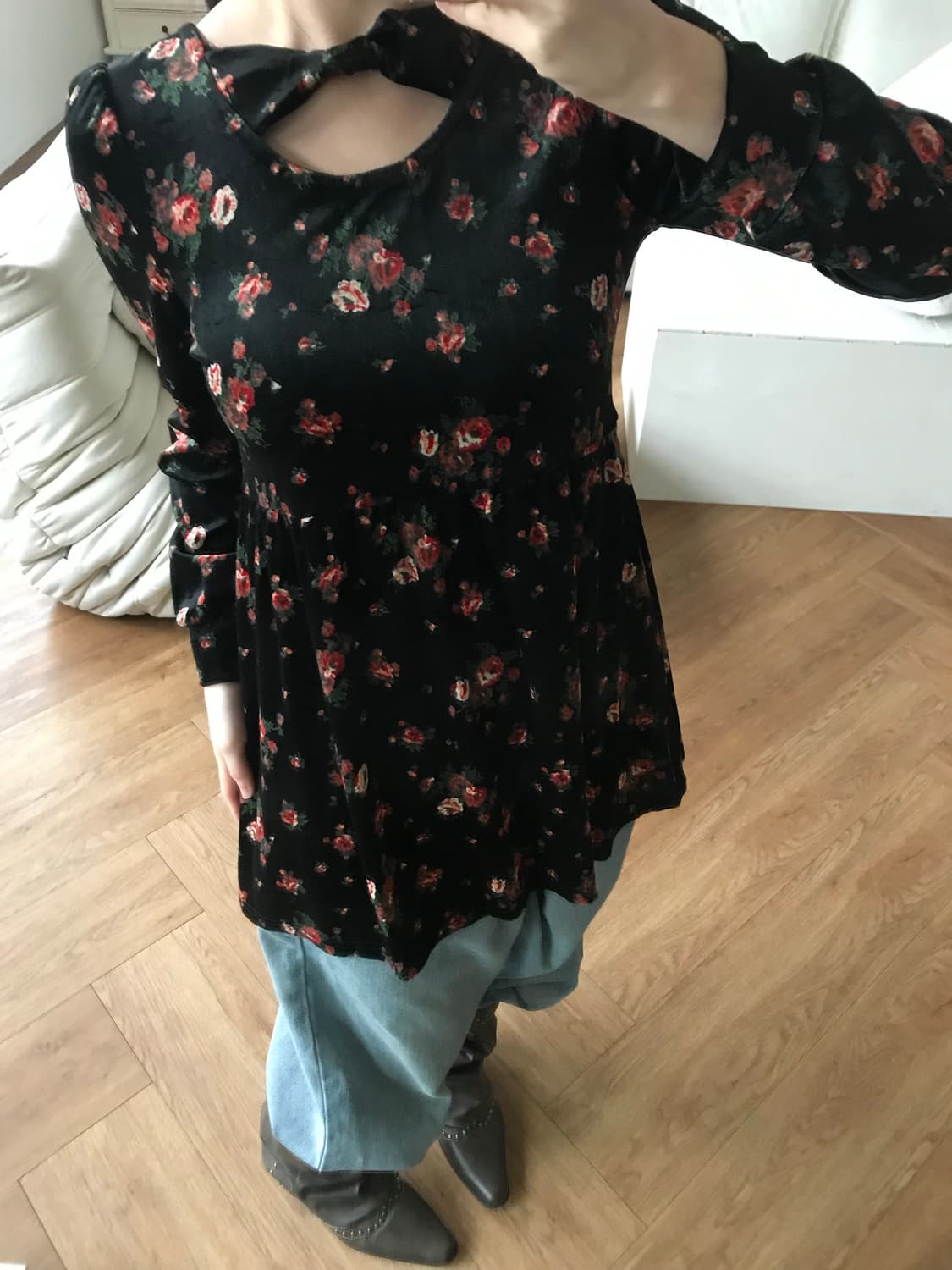 vintage velvet pattern top 상품이미지5