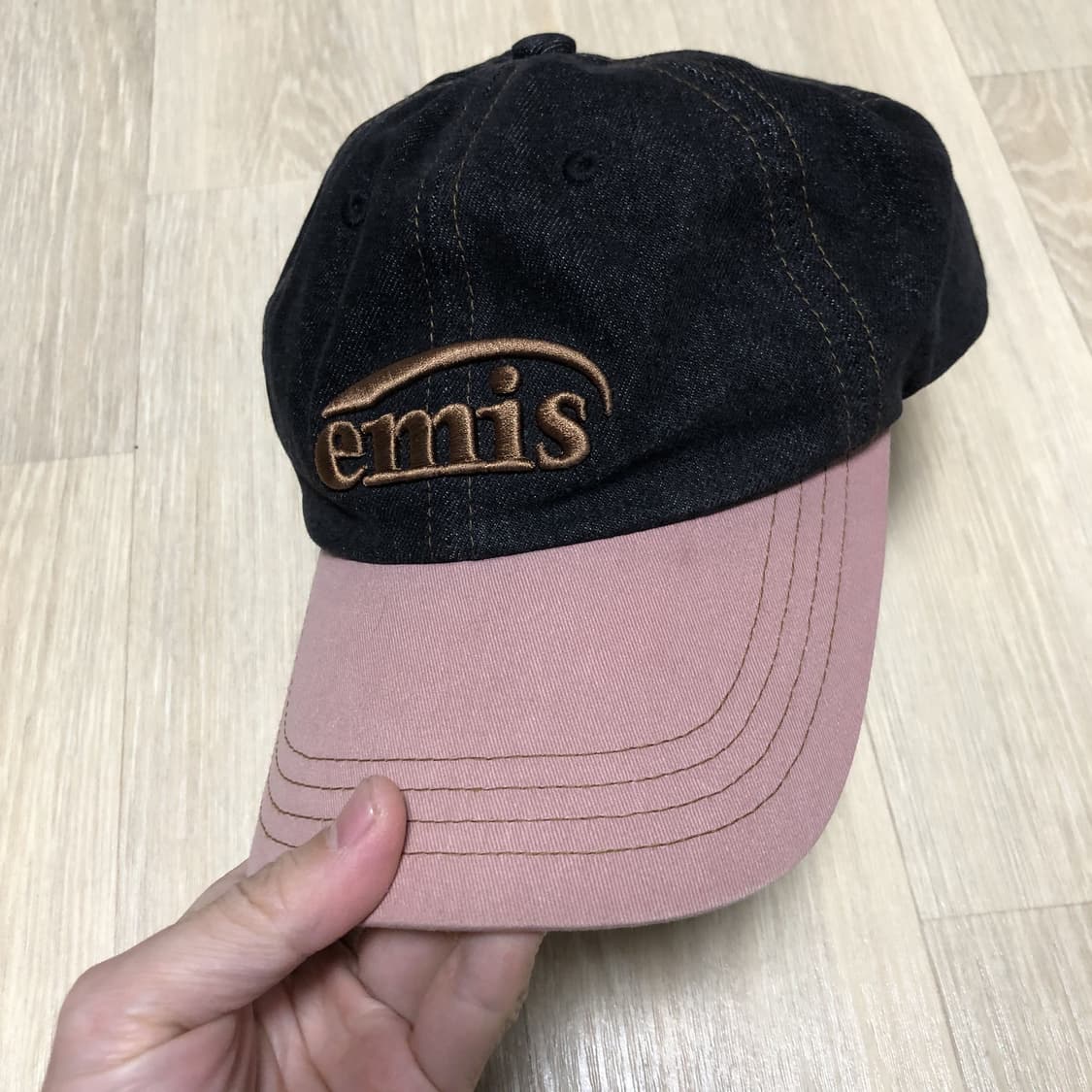 (OS) 이미스 EMIS 워시드 데님 볼캡 그레이 핑크 상품이미지5