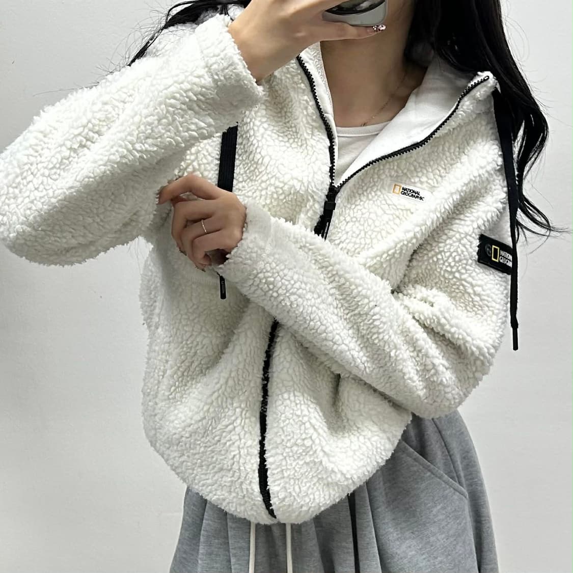네셔널지오그래픽 쉐르파 화이 플리스 자켓 후리스 후드집업(S) 상품이미지2