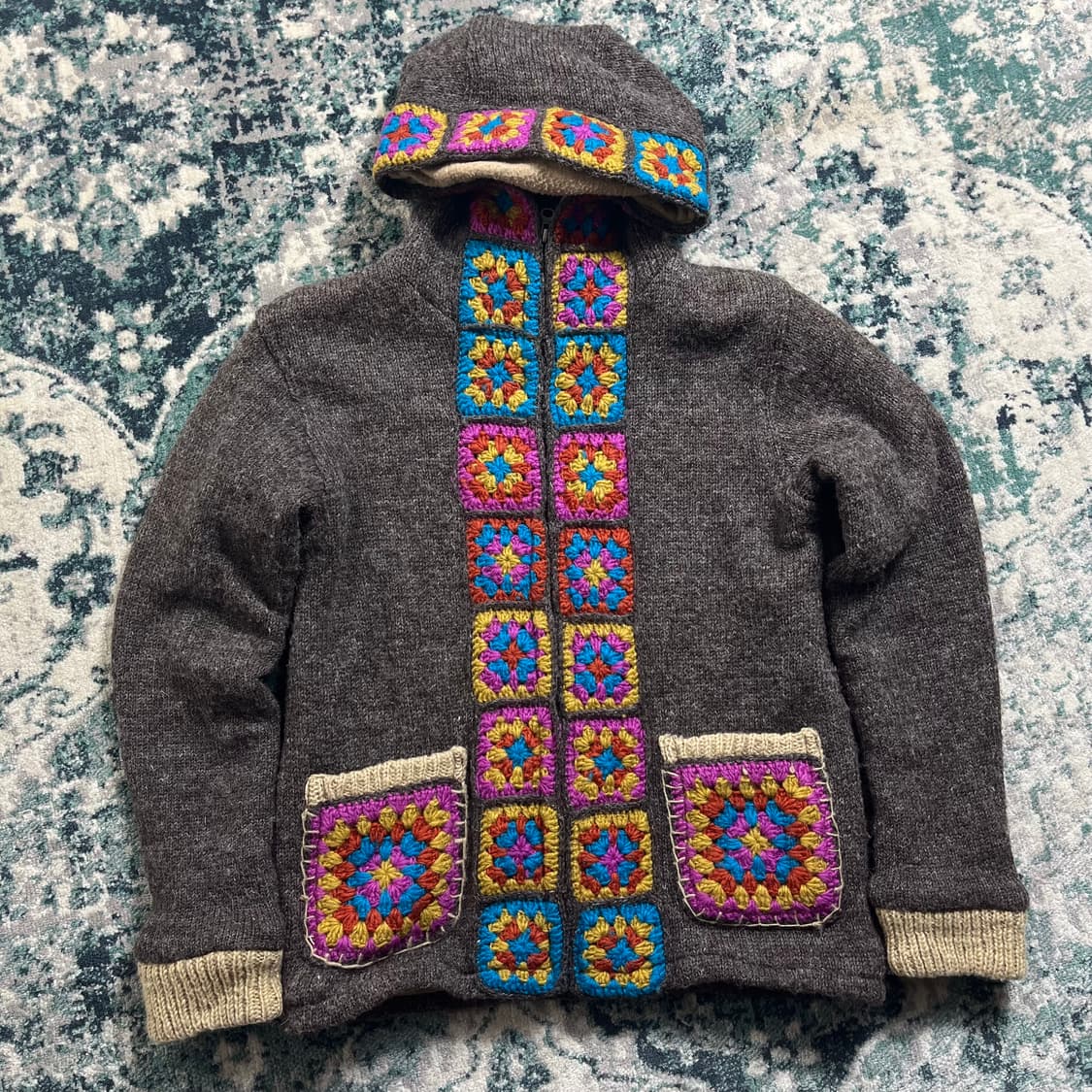 Titicaca 티티카카 모티브 울 니트 후드집업 상품이미지1