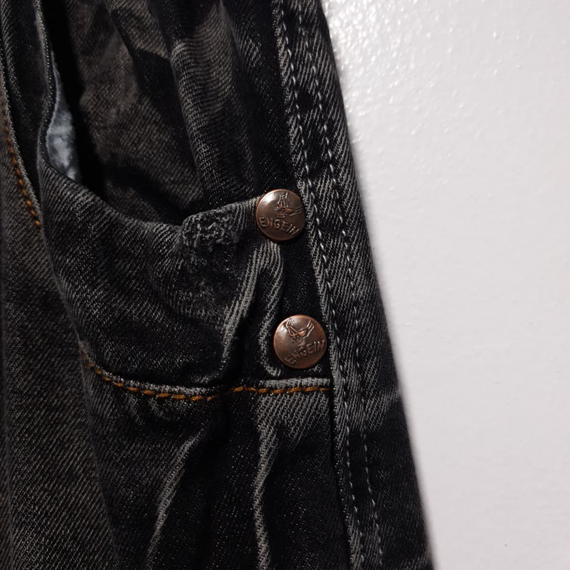 ENGEIN 엔게인 워싱 카고 멀티포켓 와이드 탄창 흑청 데님 팬츠 32 상품이미지4