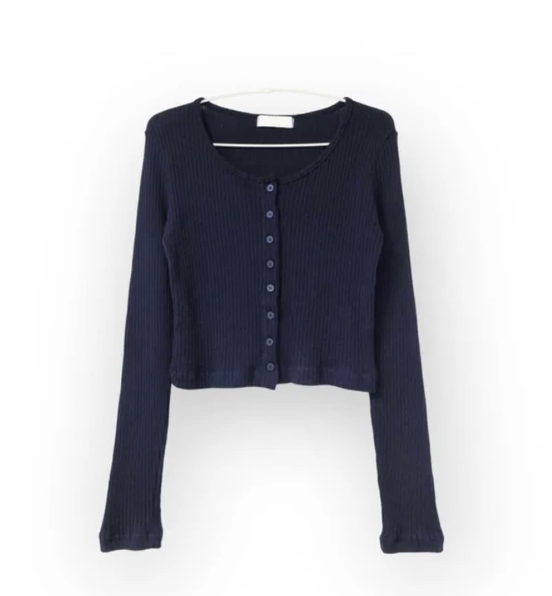 새상품) 그린씨 코튼 골지 유넥 가디건 네이비 상품이미지4