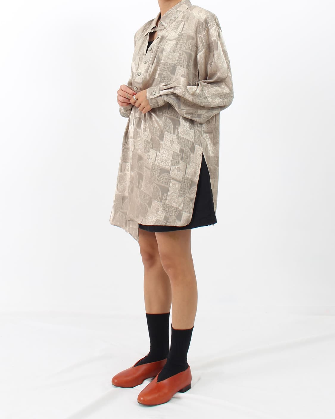 일본 빈티지 플라워 에스닉 패턴 롱 블라우스 상품이미지9