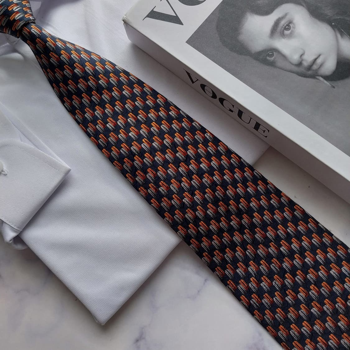 발렌티노 실크 다크네이비 패턴 넥타이 10cm S~A+등급 K2456 상품이미지5