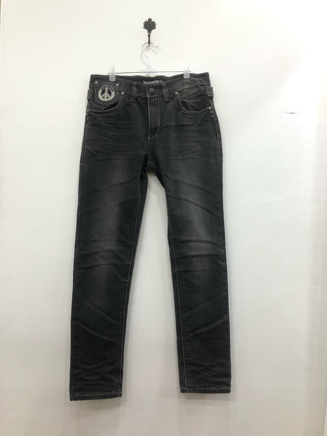 peace patch dark denim straight jeans 상품이미지2