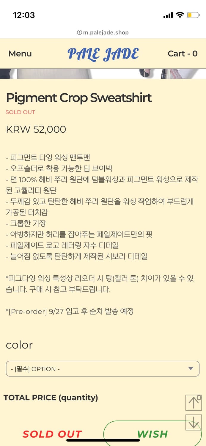페일제이드 피그먼트 크롭 스웻셔츠 (맨투맨) 상품이미지3