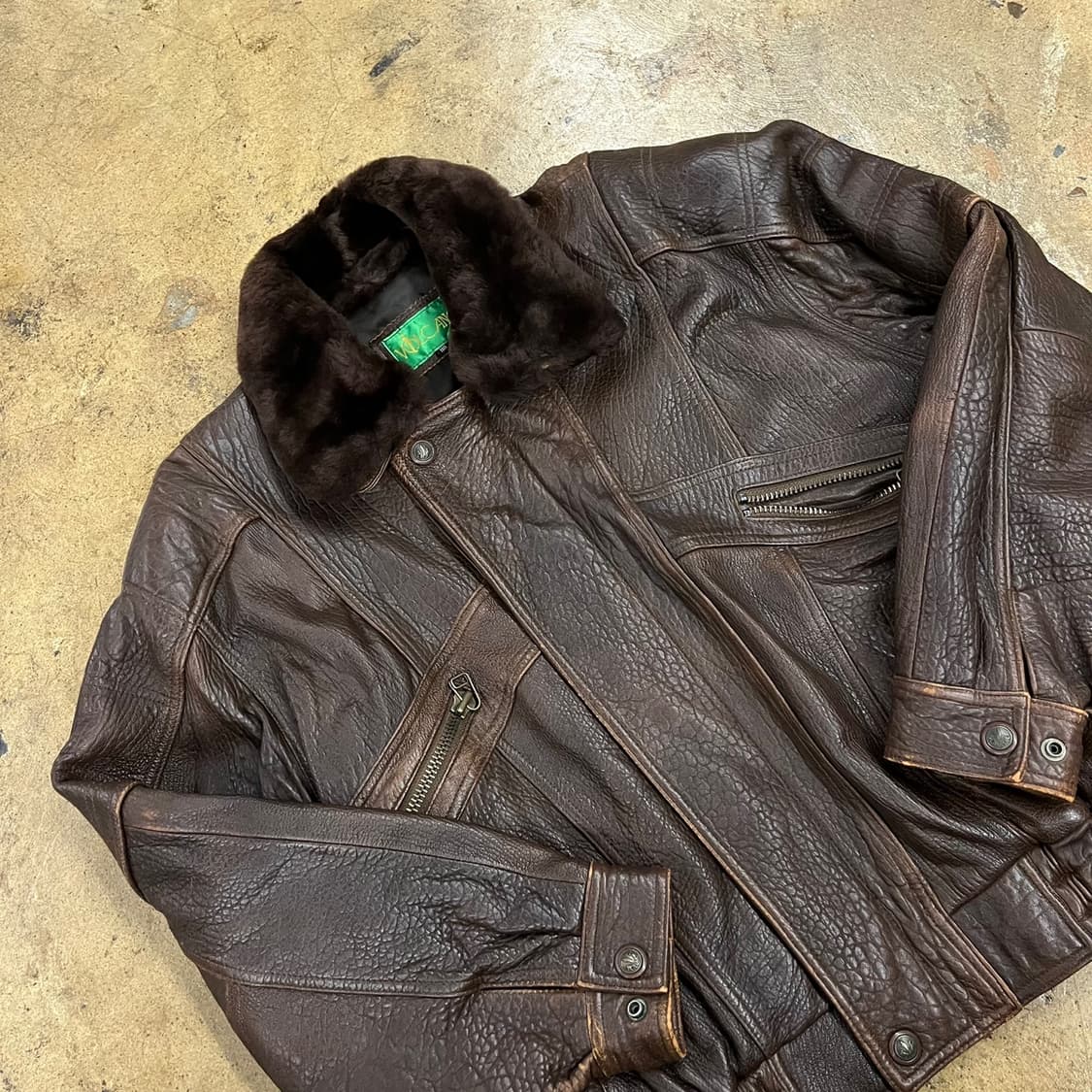 [정품/110] 빈티지 브라운 가죽 무스탕 자켓 b16 상품이미지1