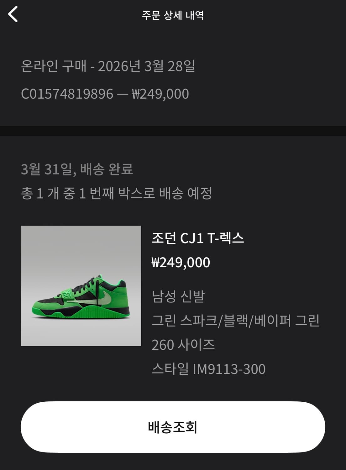 [260] 트래비스 스캇 T-렉스 그린 스파크(점프맨잭 티렉스) 상품이미지2