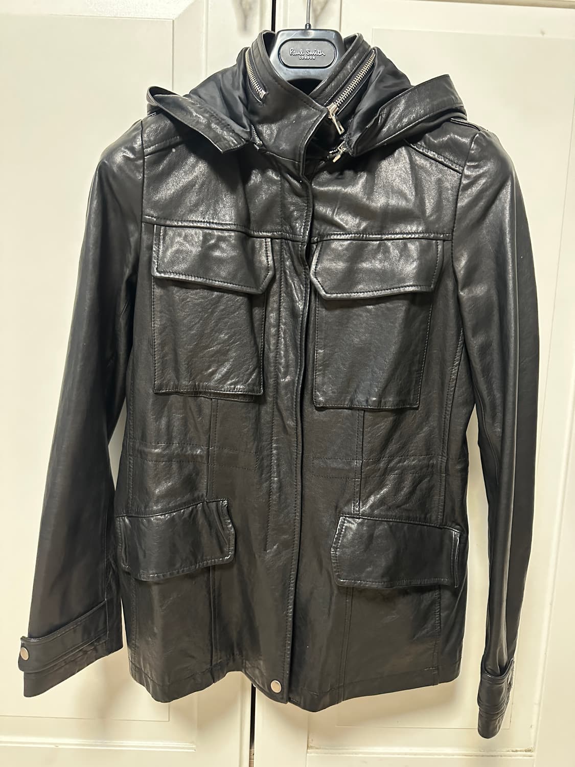 블랙 후드 가죽 자켓 새상품 M(55) 상품이미지1