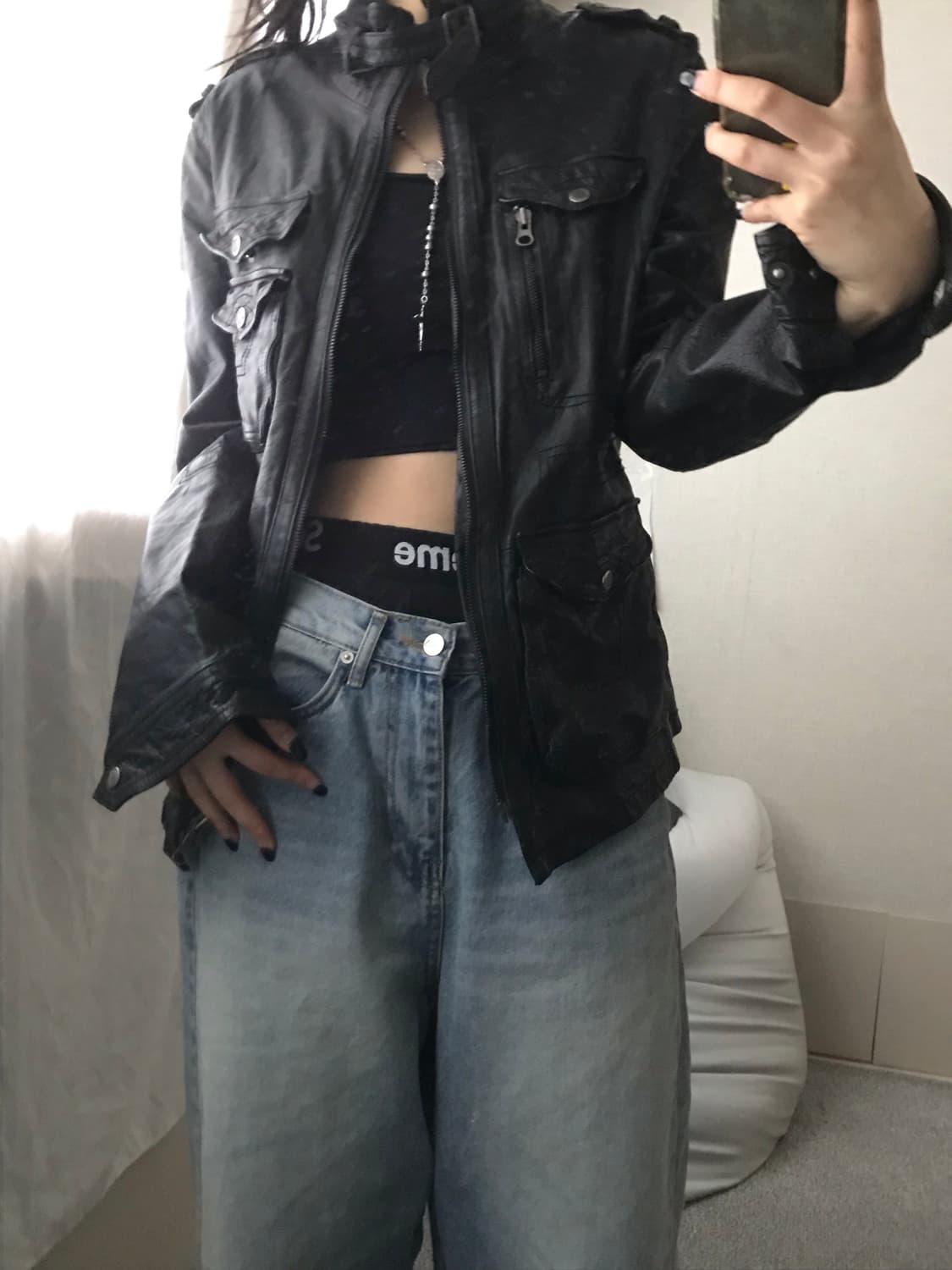 빈티지 넥버클 디테일 레더자켓 상품이미지7