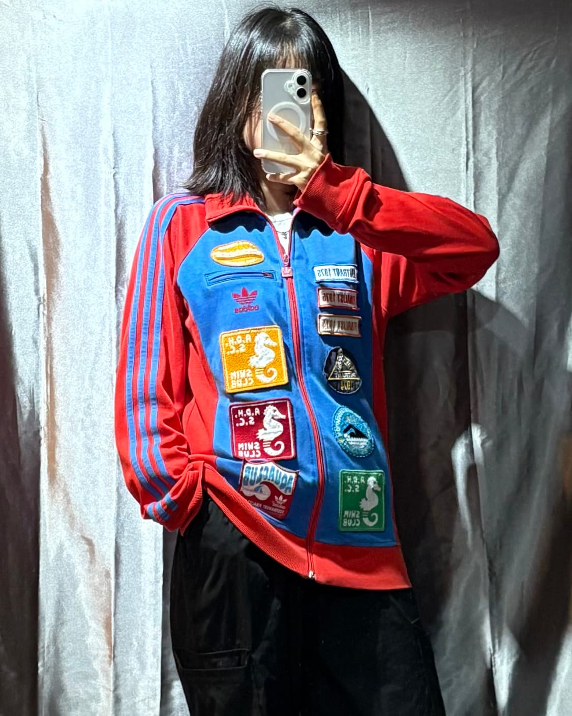 M Adidas 아디다스 파이어버드 레드 배색 패치 트랙탑 상품이미지1