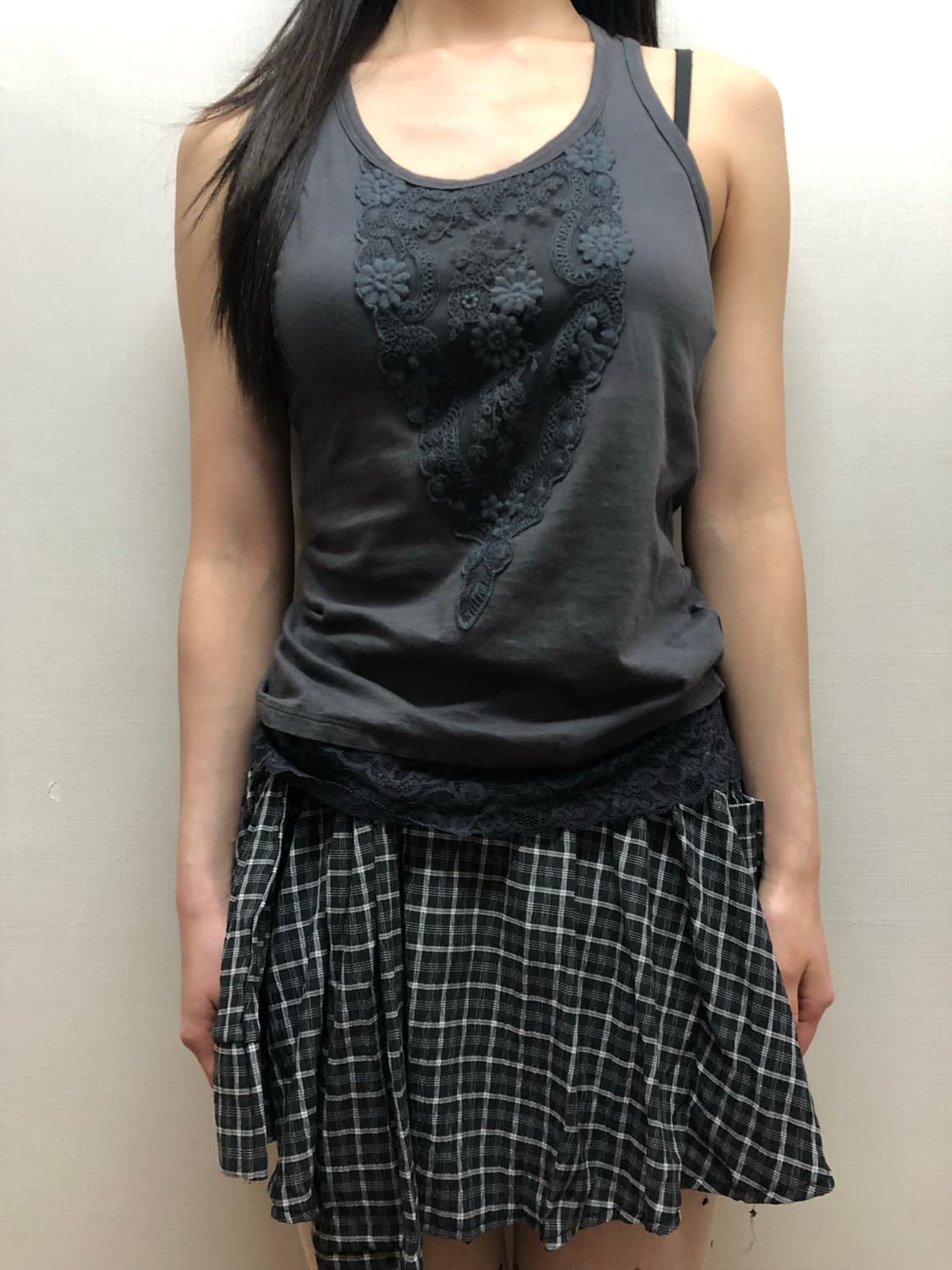 빈티지 그레이 레이스 슬리브리스 상품이미지4