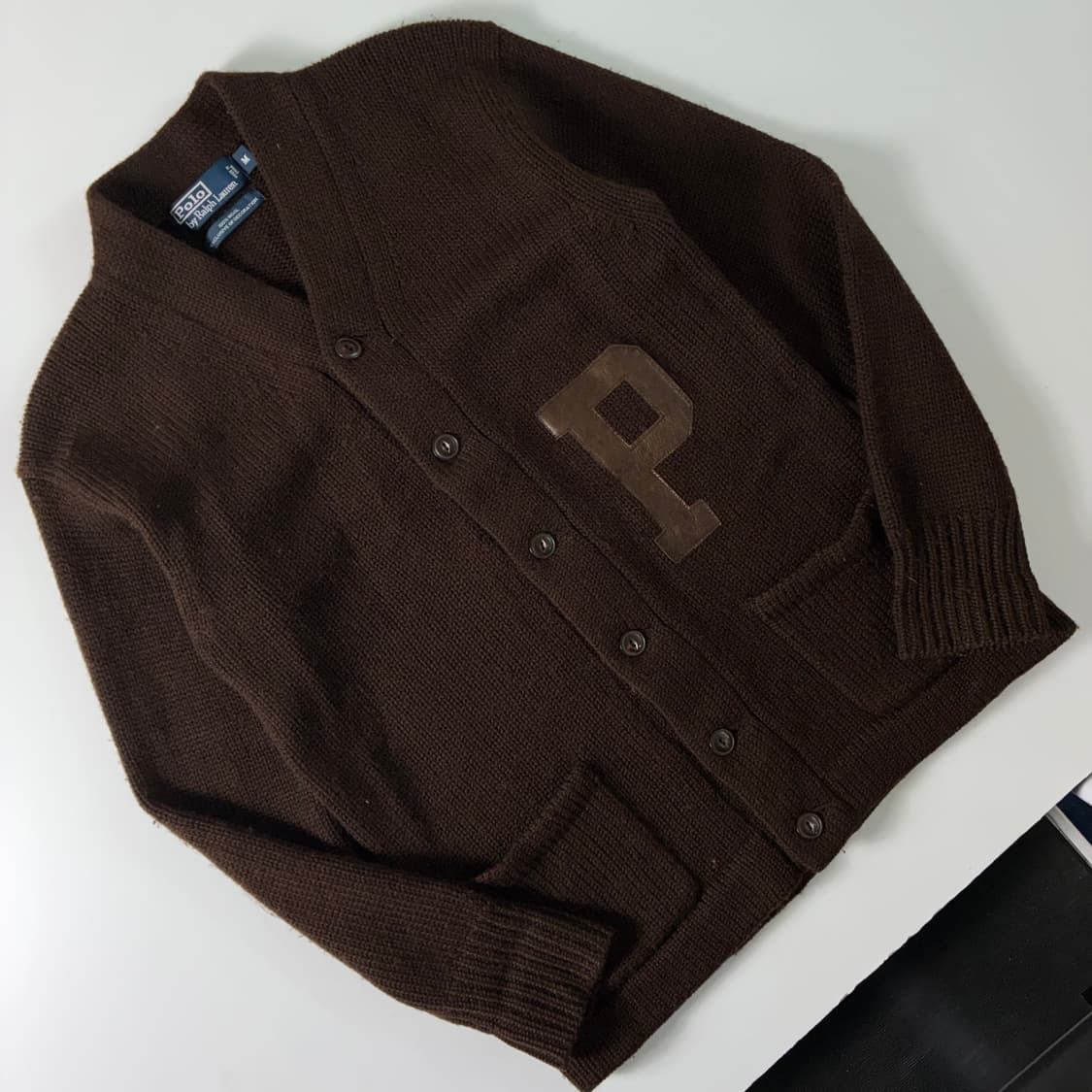 Polo 폴로 랄프로렌 브라운 램스울 P엠브로이드 레터맨 가디건 상품이미지2