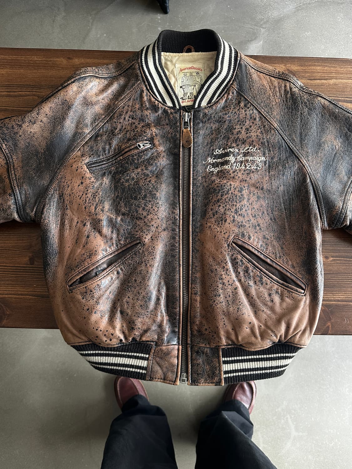 90s 아비렉스 avirex 바시티 레더 자켓 브라운 상품이미지7
