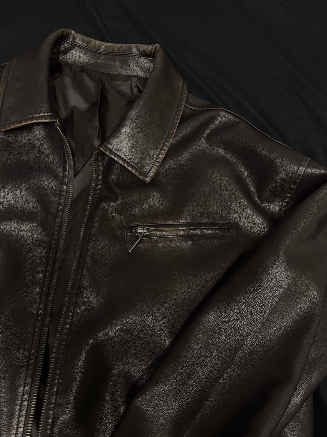 레더리 (Leathery) 워시드 레더 오버핏 블루종 자켓 [WASHED 상품이미지1