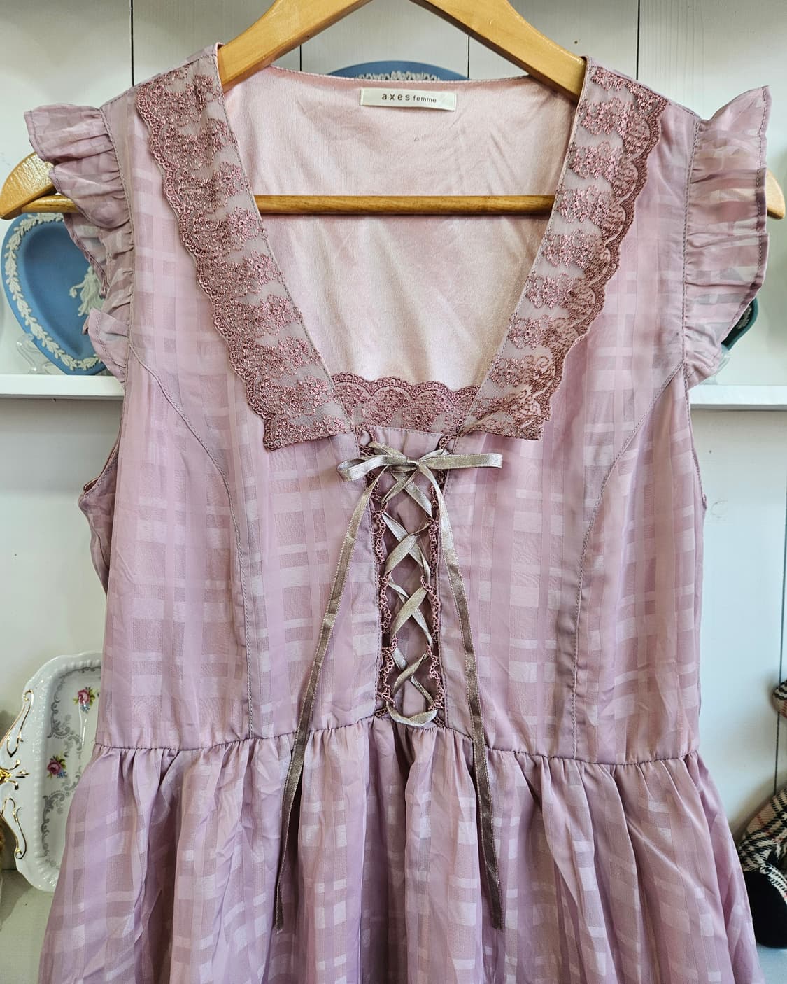 엑시즈팜(Axes Femme) 레이스 리본 셔링 원피스 상품이미지3