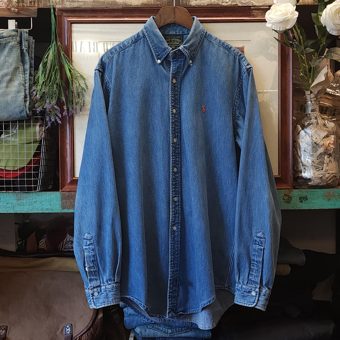 90s 폴로 컨트리 데님셔츠 헤비코튼 포니로고 L 상품이미지1