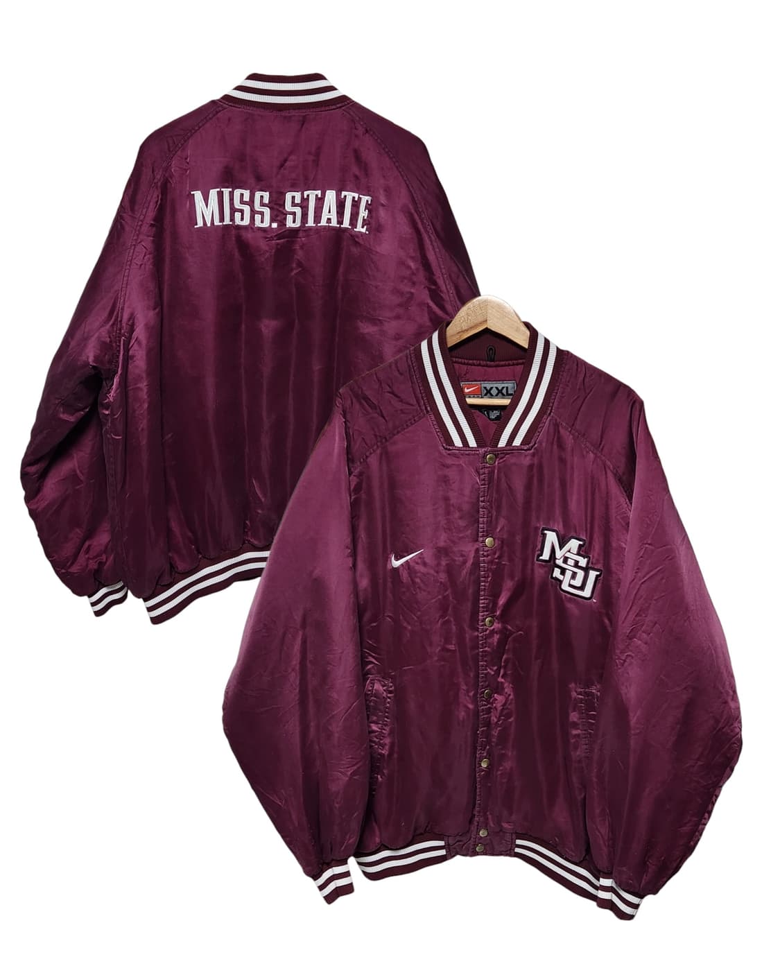 2XL 나이키 90s 버건디 미시시피 주립 바시티 점퍼 자켓 상품이미지1