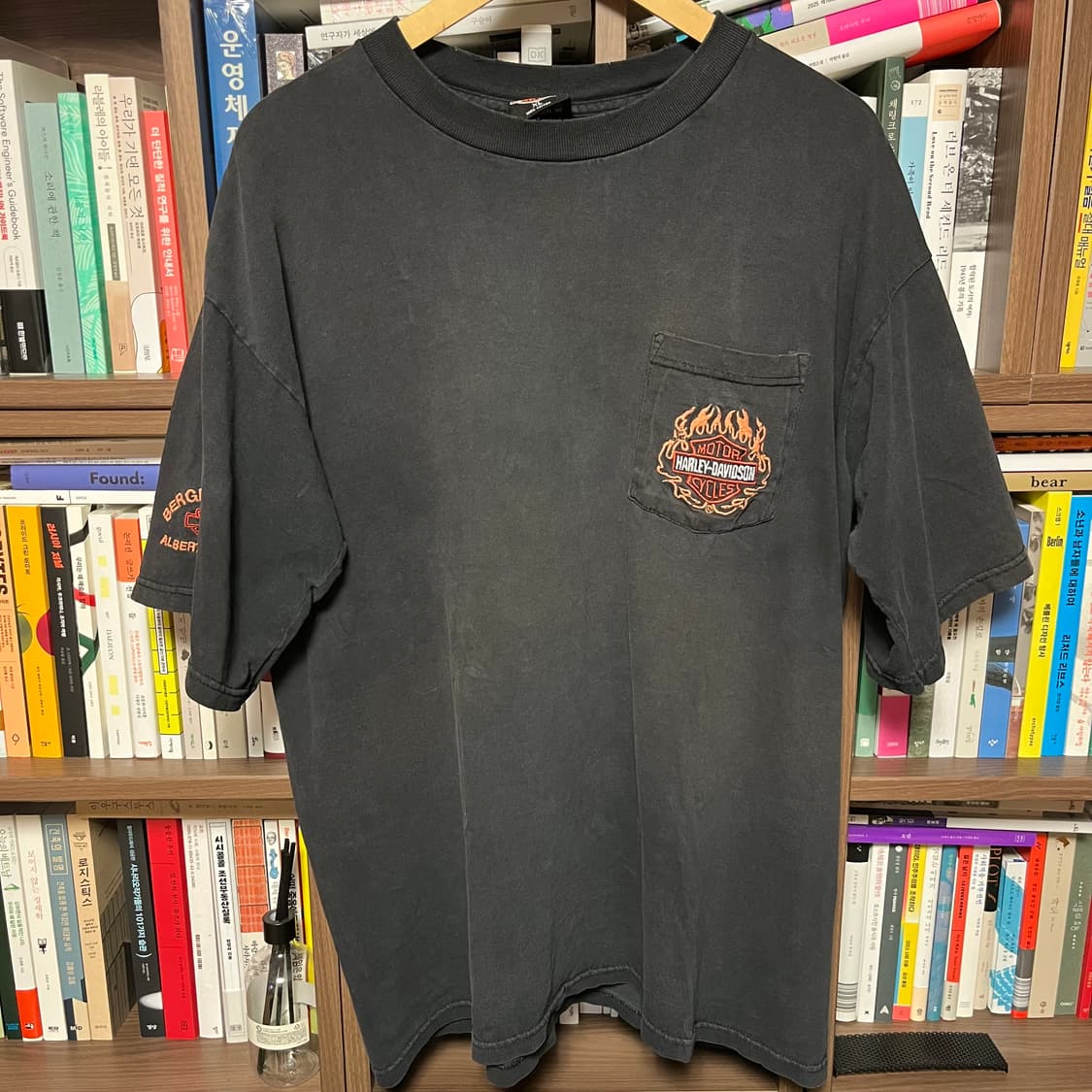 [XL] USA 빈티지 할리 데이비슨 플레임 쉴드 로고 포켓 티셔츠 상품이미지1