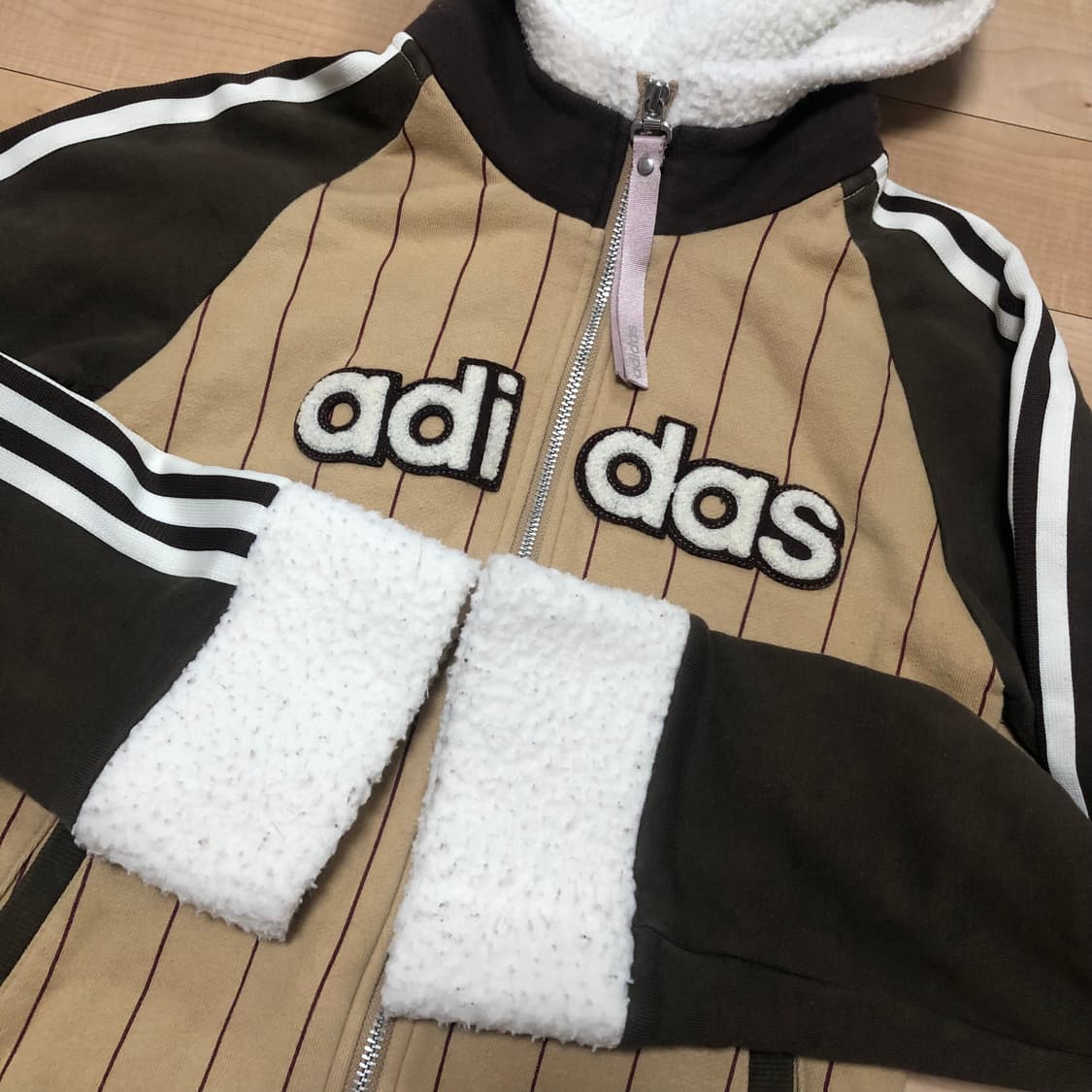 아디다스 베이지 브라운 양털후드집업 져지 희귀 대장 stc 빈티지 후리스 상품이미지2