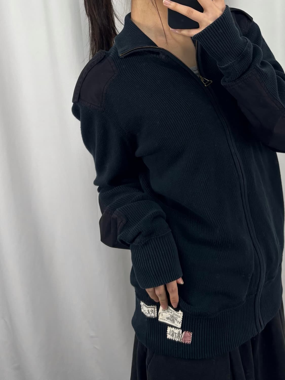 폴로 진스 숄더 엘보우 패치 니트 집업 상품이미지1
