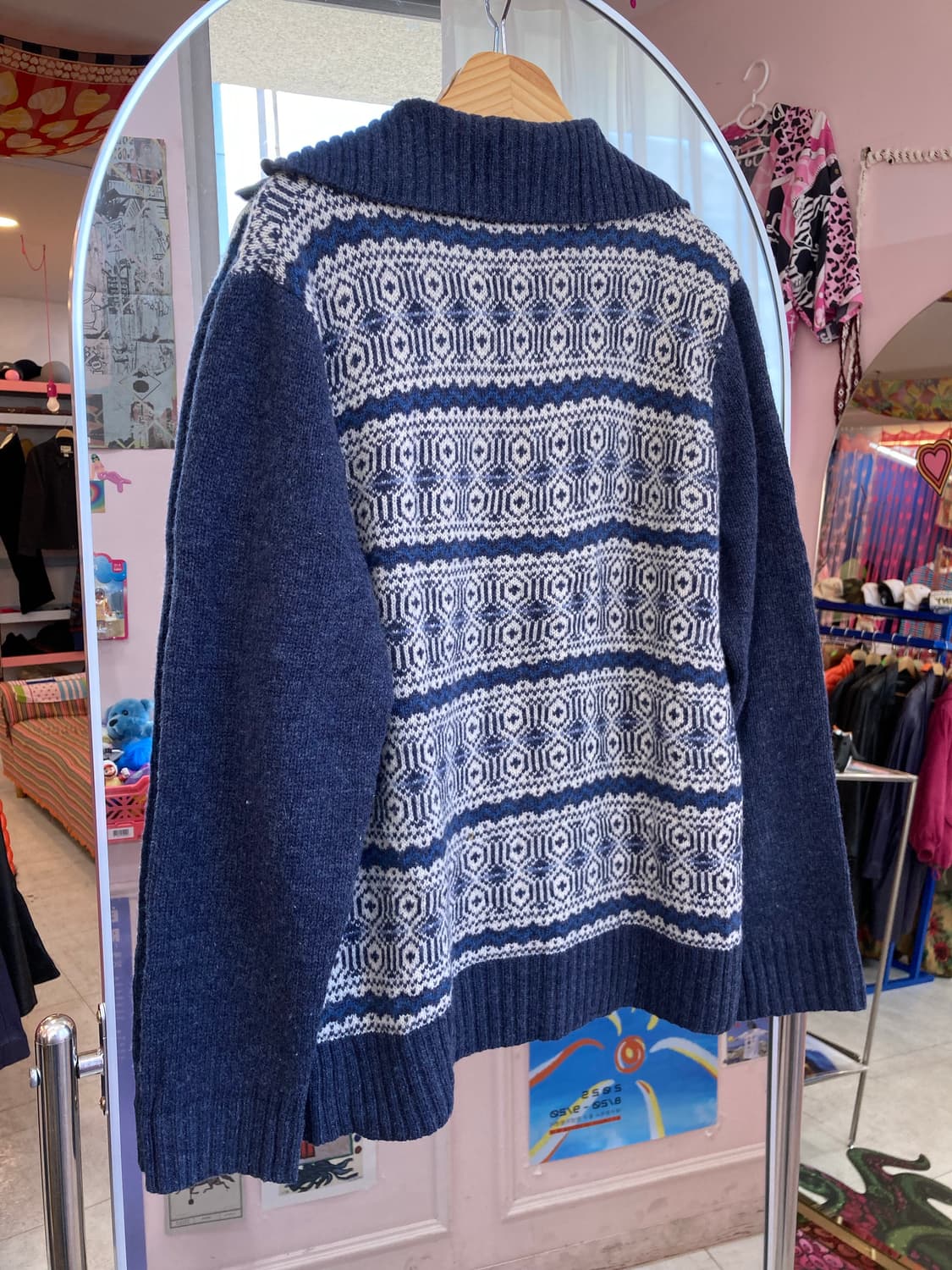 울 100% 네이비 패턴 카라 니트 상품이미지5