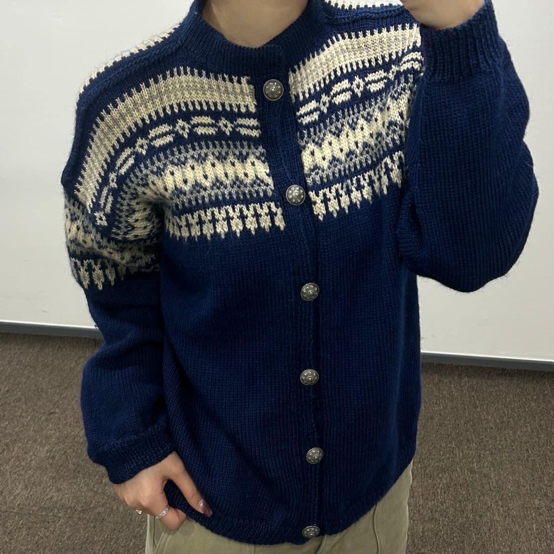 Vintage 램스울 노르딕 네이비 가디건 상품이미지2
