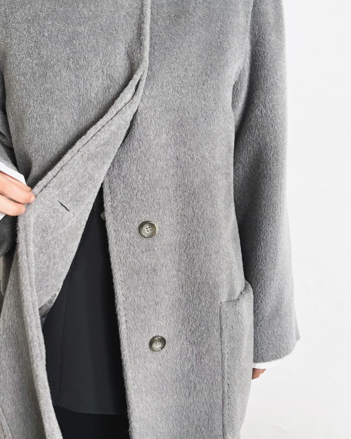 cinzia rocca 후드 넥 스트랩 캐시미어 롱코트 상품이미지5