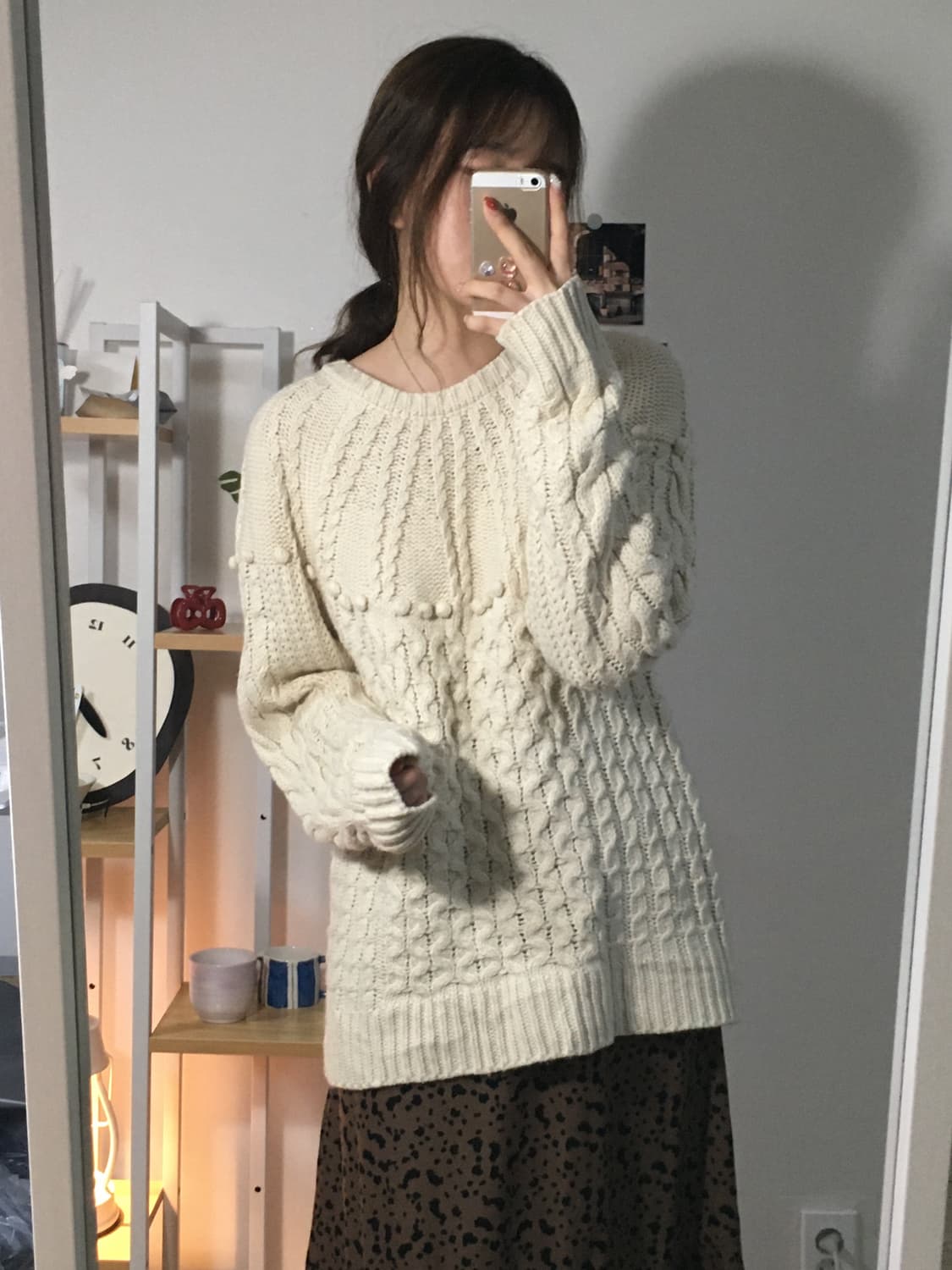 양송이크림 케이블 니트 상품이미지1